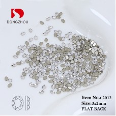 DZ 2012 3*2mm oval shape glass flatback stone for nail art (1440pcs/pack)