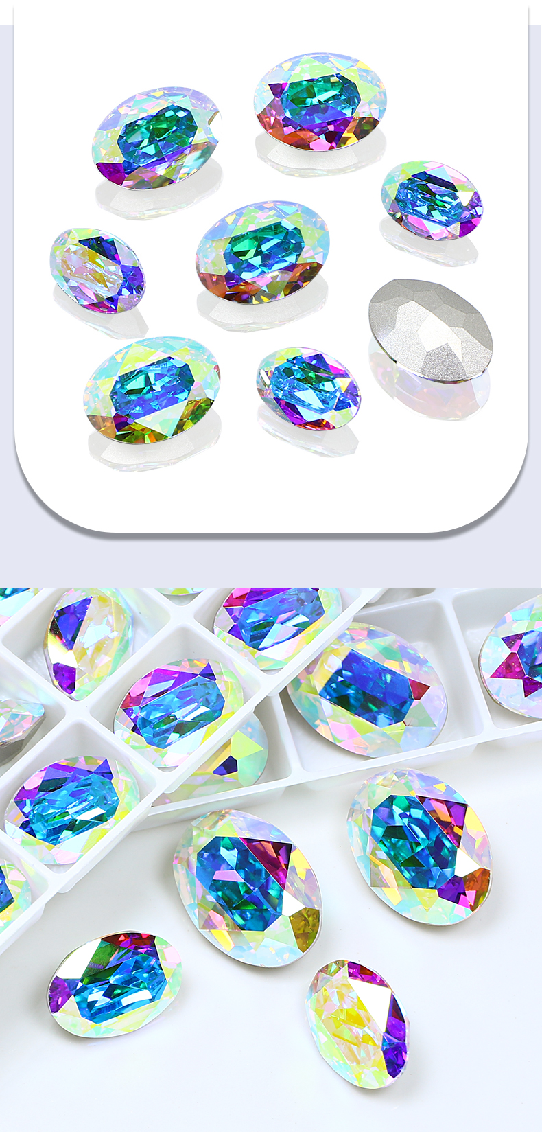 pointed back oval crystal AB rhinestones for jewelry accessories