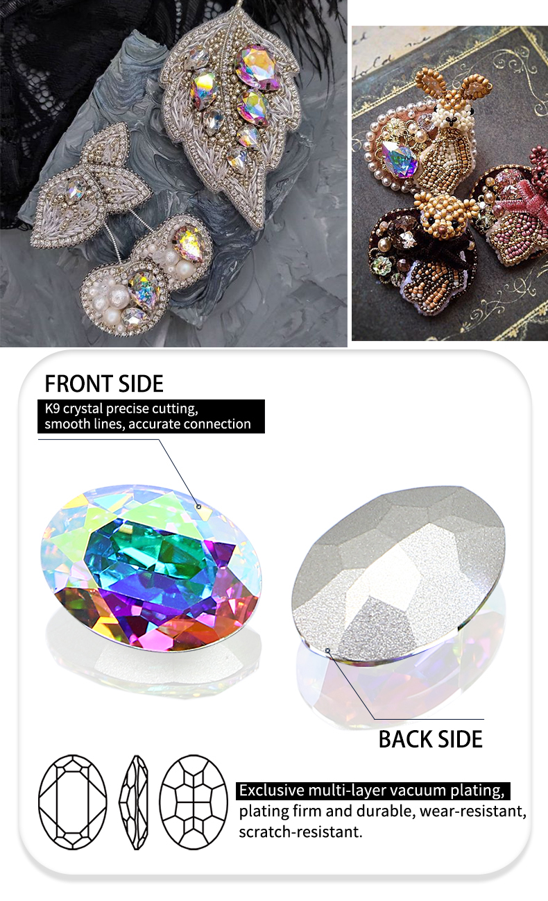 pointed back oval crystal AB rhinestones for jewelry accessories